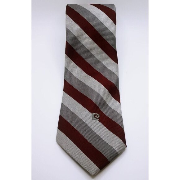 Pierre Cardin Paris New York Men's Tie Burgundy Gray Stripes Logo 60" L x 3.25"W - Picture 1 of 13